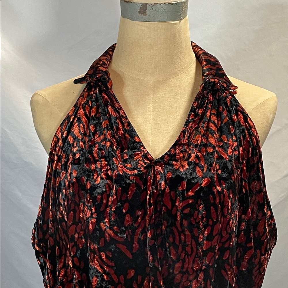 Free People Black and Rusty Orange Velvet Sleeveless Top - Picture 2 of 9